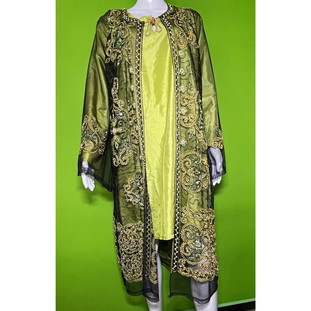 Chartreuse Green & Gold Festive 3pc Indian Pakistani Outfit Large